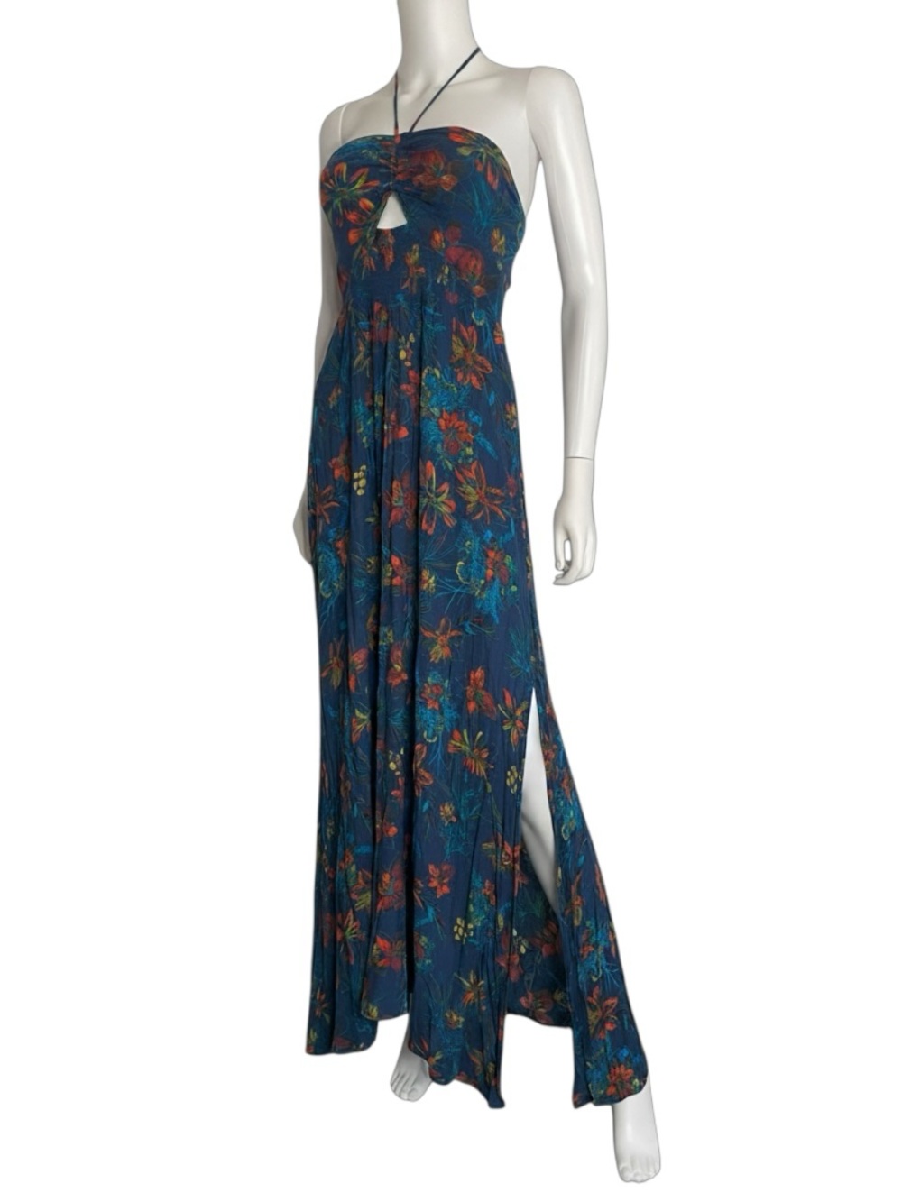 Free People One Step Ahead Maxi Dress Blue Floral Boho Sleeveless Size Large L - Picture 4 of 8